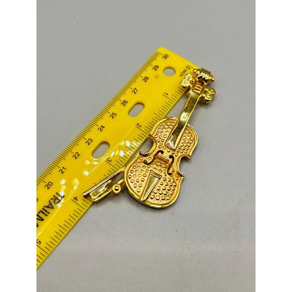 Vintage Gold Tone Violin Pin Brooch Cello Music Orchestra Musical Instrument Pin - Picture 6 of 6